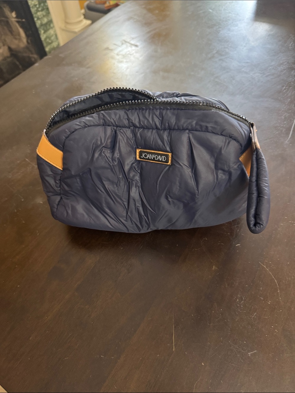 Joan & David Navy Quilted Toiletry Pouch with Tan Trim